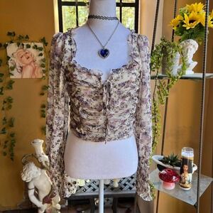 floral ruched blouse cottagecore coquette